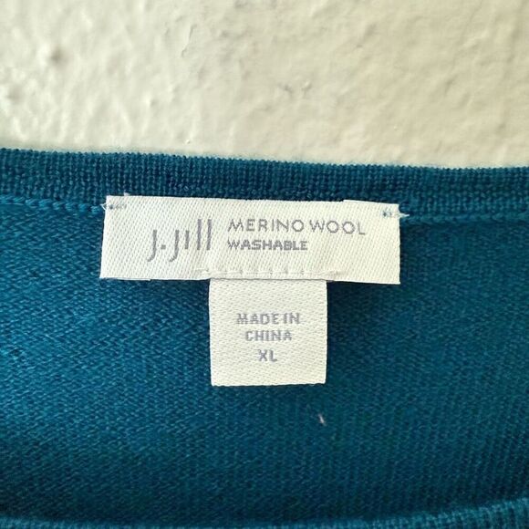 J. Jill Women's XL Merino Wool Blue Long Sleeve Pullover Scoop Neck Sweater Top - Picture 5 of 8